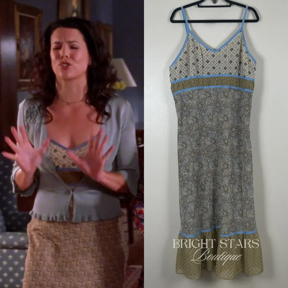 Rare Vintage Dress ALT ASO Lorelai Gilmore Girls Yellow Blue Pattern Paisley